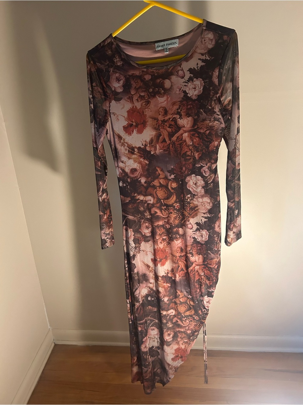 Almost Famous Brown & Pink Floral-Print Long Sleeve Maxi Dress